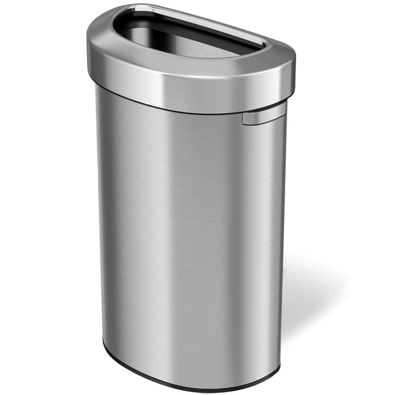 23 Gallon Stainless Steel Semi-Round Open Top Trash Can and Recycle Bin, 87 Liter, Slim and Space-Saving Design for Home, Office, Kitchen, Restaurant, Restroom, Large Capacity