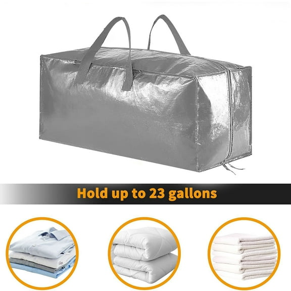 23 Gallon Waterproof Moving Bag, Foldable Travel Luggage Bag, Dirt Proof Woven Storage Tote with Zippers, Handheld Backpack, Gray White
