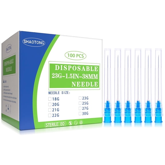 23 Gauge 1.5 Inch Needles Luer Lock Disposable Lab Supplies, Pack of 100 | 23G 1.5 38mm Needle with Cap for Liquids Measuring or Refilling, Sterile, Individually Wrapped