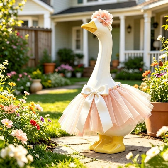 23" Goose Skirt Set, Puffy Garden Dress, Outdoor Statue Clothing for Summer Lawn, Vibrant Color Options, Durable Polyester Fabric, Whimsical Yard Decoration Accessory