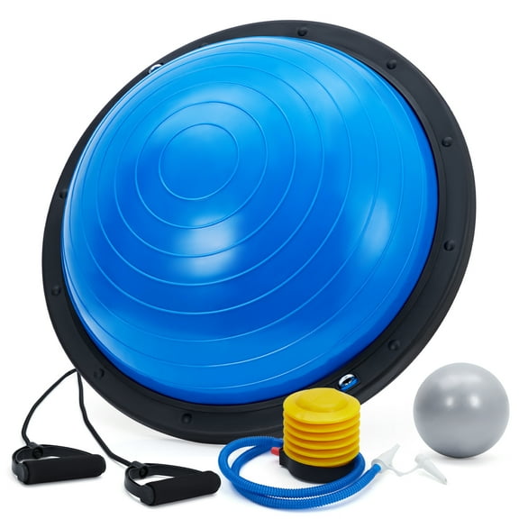 23" Half Balance Ball Trainer with Resistance Bands, 1600lb Capacity Yoga Exercise Ball for Core Workouts & Full Body Home Gym, Non-Slip Base, Includes Pump & Bonus Ball