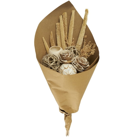 23" Handmade Floral Wheat Grass Bouquet Dried Plant Natural Foliage Cattail Bouquet with Deco Ball Accents, by DecMode