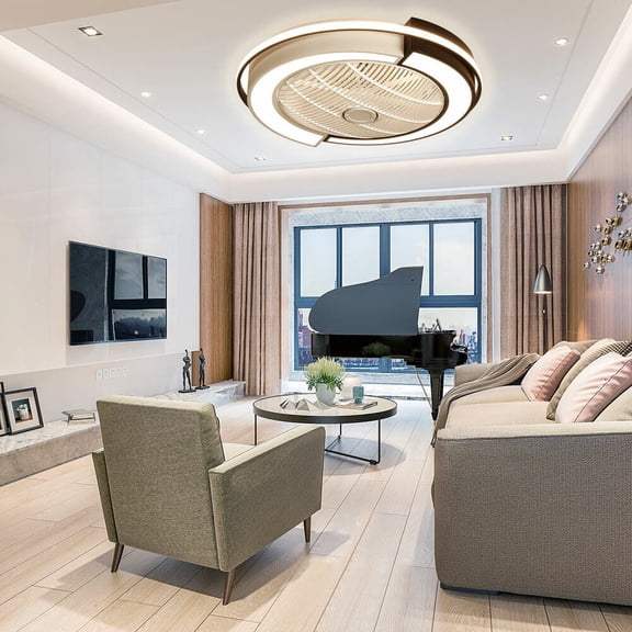 23 Hanging Fan Light Chandelier Round LED Dimmable Lamp Bedroom Decor