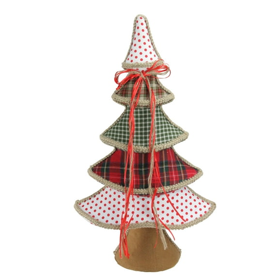 Northlight Plaid and Polka Dot Christmas Tree with Ribbon Bow Decoration - 23"
