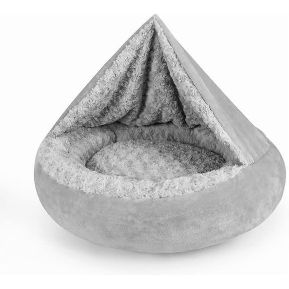 23" Hooded Donut Pet Bed - Calming Anti-Anxiety Burrow Cave, Anti-Slip Machine Washable for Small Dogs/Cats/Puppies