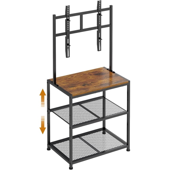 23 Inch to 50 Inch Floor Small Corner TV Stand with Storage Shelves for Living Room Bedroom, Universal Floor Television Stands with Mount, Rustic Brown Corner TV Table Desk Shelf for Small Space