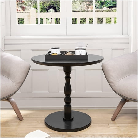 23 Inch Antique Black Round Accent Table, Modern Solid Wood Side Table for Small Spaces, Multi-Functional Nightstand for Living Room, Bedroom, Office