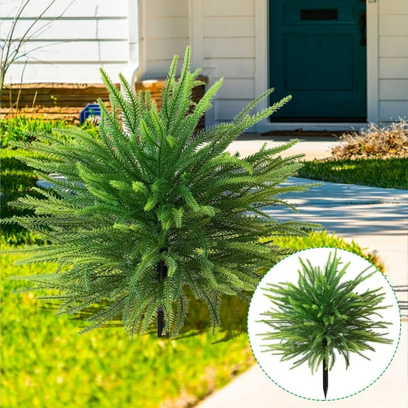 OUGPISTIYK Artificial Pine Needles Trees with Ground Spikes, 23" Fake Bushes Plants, Fade Resistant Artificial Shrubs Tree for Indoor Outdoor Front Porch Decor