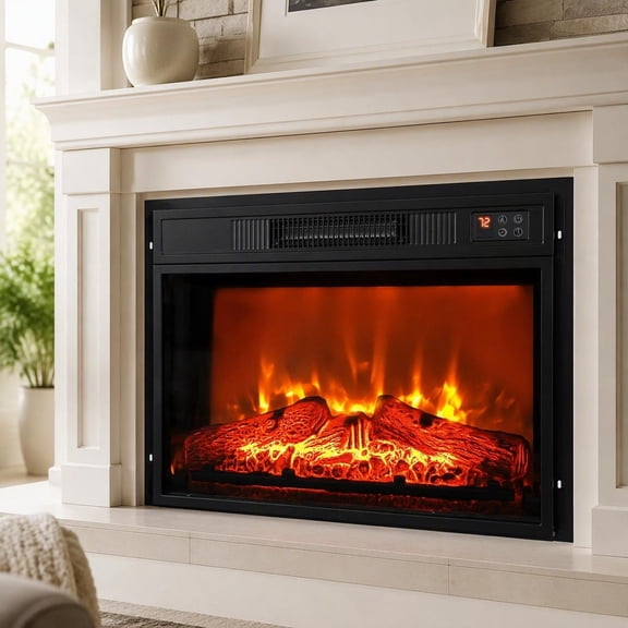23 Inch Black 3D Infrared Electric Fireplace Insert Heater, IR Remote Control With Glass View Adjustable Logs And Flames For 1400W Efficient Indoor Home Heating