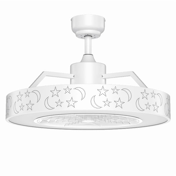 23 Inch Ceiling Fan with LED Light and Remote Control, Dimmable Flush Mount Ceiling Fan Light with 3 Color Temperatures, 3 Speeds, Timer, Starry Shade for Bedroom Living Room White