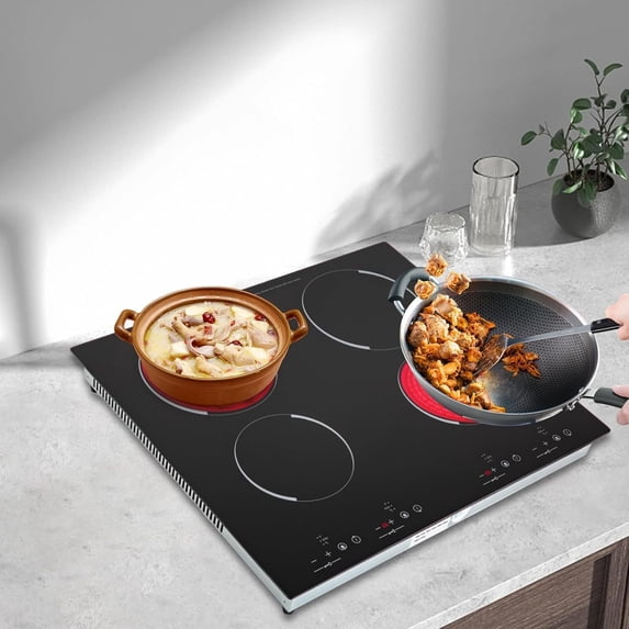 PEAKORA23 Inch Countertop Electric Cooktop 4 Burner,110V Plug in Electric Stovetop