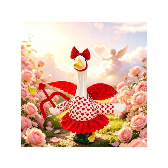 23 Inch Cupid Heart Arrow Porch Goose Outfit, Weather Resistant Easy Fit Decor Costume, Romantic Holiday Accessory For Lawn Goose Statue Garden Patio Yard Outdoor Decoration