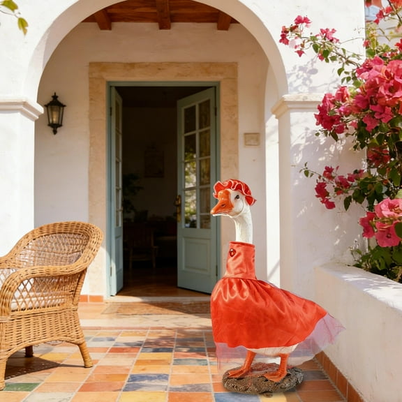 23 Inch Dressed Porch Goose Statue - Pink/Purple/Red Clothed Goose Garden Decor, Outdoor Lawn Ornament, Patio Holiday Decoration, Yard Porch Figurine for Home Exterior Gardening Style Decor