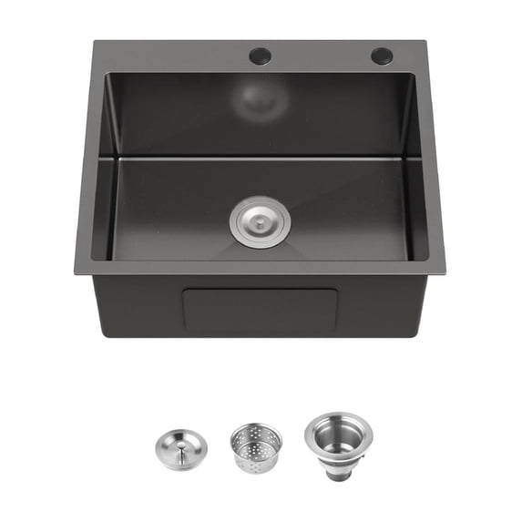 23 Inch Drop In & Undermount Kitchen Sink, Single Bowl Stainless Steel Kitchen Sink, Deep Basin Rust Resistant Farmhouse Sink with Noise Canceling Technology Black