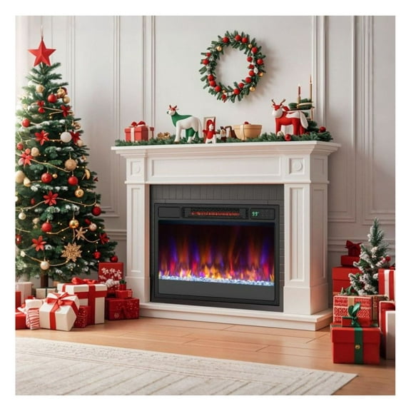 23 Inch Electric Fireplace Insert 1500W Recessed Heater with Remote, 5 Flame Colors, 5 Brightness Levels, CSA Certified, Sleep Mode, 1000 sq ft, Black/Silver