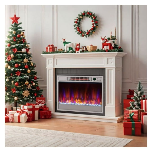 23 Inch Electric Fireplace Insert 1500W Recessed Heater with Remote, 5 Flame Colors, 5 Brightness Levels, CSA Certified, Sleep Mode, 1000 sq ft Heating Area, Black/Silver