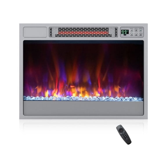 23 Inch Electric Fireplace Insert 1500W Recessed, Remote Control, 5120 BTU, Black/Silver