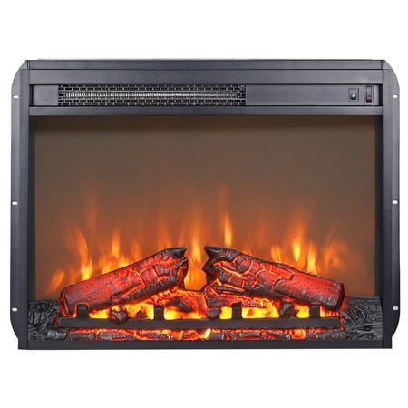 23 inch Electric Fireplace Insert Heater, Paproos Freestanding & Recessed Ultra-thin Fireplace Heater with Log Set, Realistic Flame, Overheating Protection, 1400W, Antique Black
