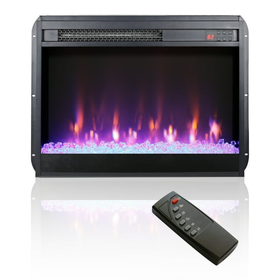 23 Inch Electric Fireplace Insert Ultra Thin Heater With Crystal & Realistic Flame Remote Control Timer Overheating Protection With Sidelight