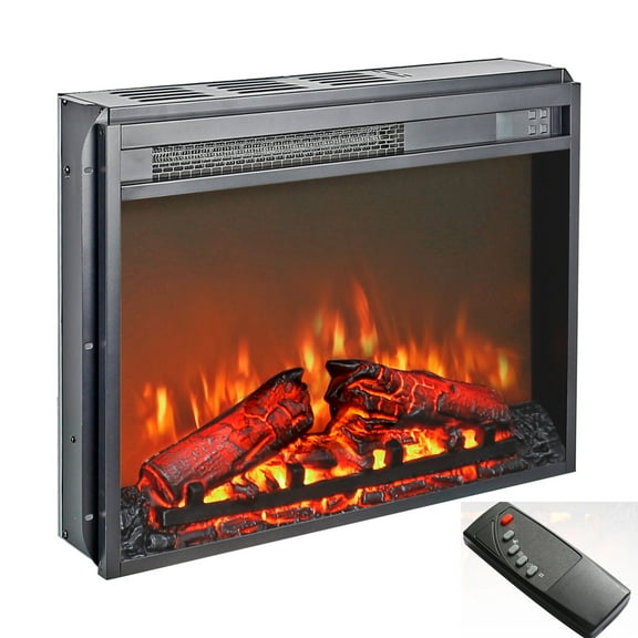 23 Inch Electric Fireplace Insert, Ultra Thin Heater with Log Set & Realistic Flame, Remote Control with Timer, Overheating Protection