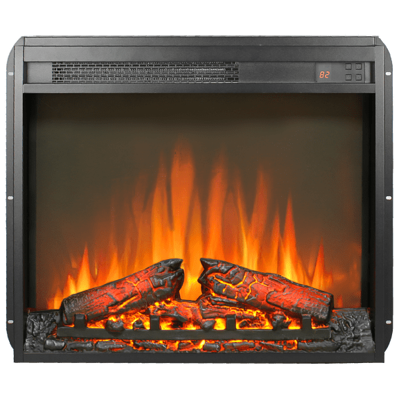 23-Inch Electric Fireplace Insert, Ultra Thin Vent-Free Heater with Log Set & Realistic Flame, Remote Control with Timer and Overheating Protection, Black