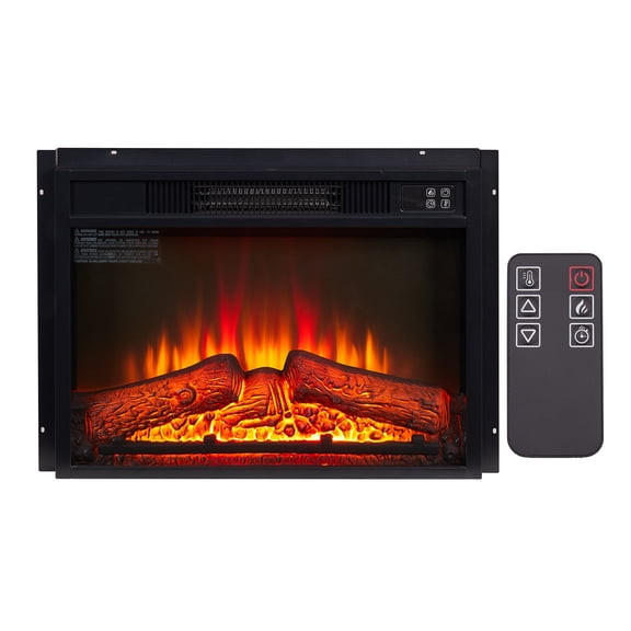 23 Inch Electric Fireplace Insert with Realistic Flame - 1400W Remote Control Heater, Black
