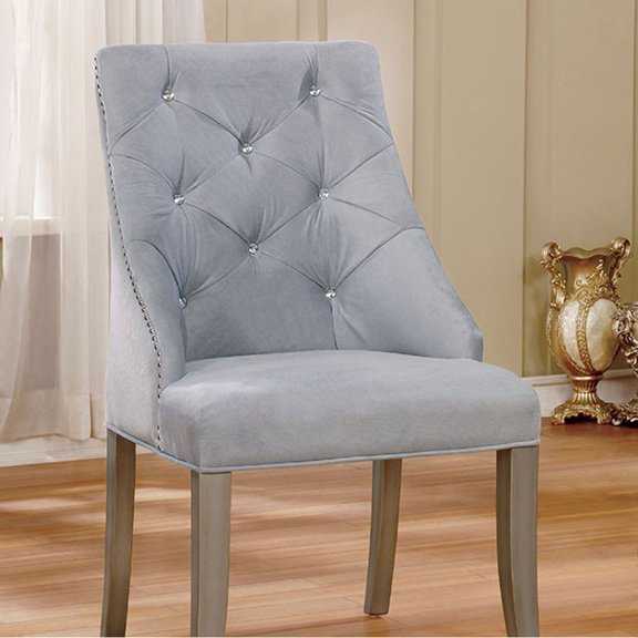 23 Inch Flannelette Dining Side Chair, Button Tufted, Set of 2, Gray- Saltoro Sherpi