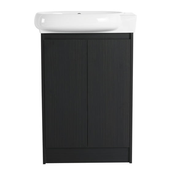 23 Inch Freestanding Bathroom Vanity with Sink,Floor Stand Single Sink Bathroom Vanity Combo, Modern Cabinet Set with 2 Doors and Ceramics Basin Top, Ajustable Shelf(Black)