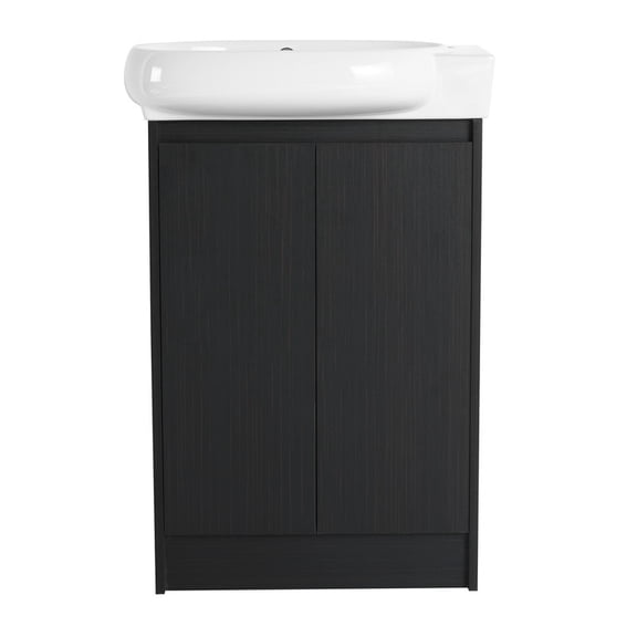 23 Inch Freestanding Bathroom Vanity with Sink,Floor Stand Single Sink Bathroom Vanity Combo, Modern Cabinet Set with 2 Doors and Ceramics Basin Top, Ajustable Shelf(Black)