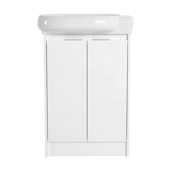 23 Inch Freestanding Bathroom Vanity with Sink,Floor Stand Single Sink Bathroom Vanity Combo, Modern Cabinet Set with 2 Doors and Ceramics Basin Top, Ajustable Shelf(White)