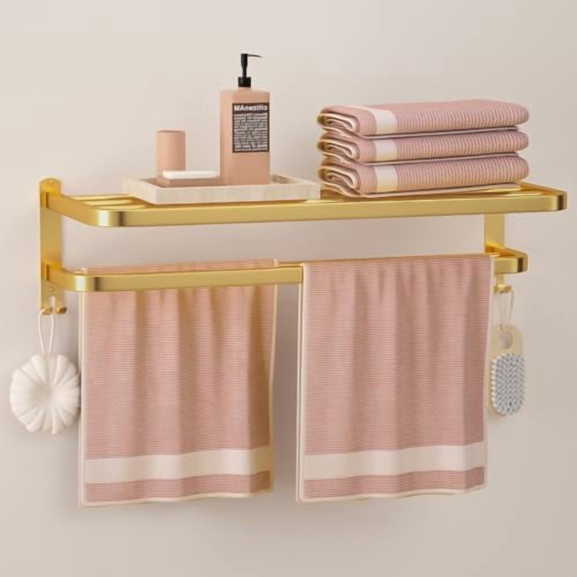 23 Inch Gold Bathroom Towel Rack Towel Shelf with Double Towel Bars ...