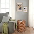thumbnail image 1 of 23 Inch Handcrafted Drum Side Accent Table with a Multifaceted Diamond Cut Design Natural Brown Acacia Wood, 1 of 12