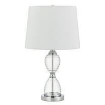 23 Inch Hourglass Ribbed Glass Base Table Lamp, Dimmer, Clear- Saltoro Sherpi