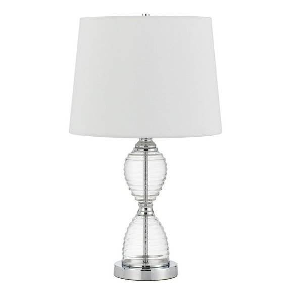 23 Inch Hourglass Ribbed Glass Base Table Lamp, Dimmer, Clear- Saltoro Sherpi
