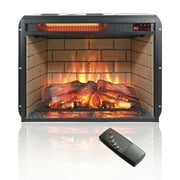 23 Inch Infrared Quartz Heater Fireplace Insert -woodlog Version with Brick Realistic Flame Effect Electric Fireplace Heater, Double Safety Protection Device