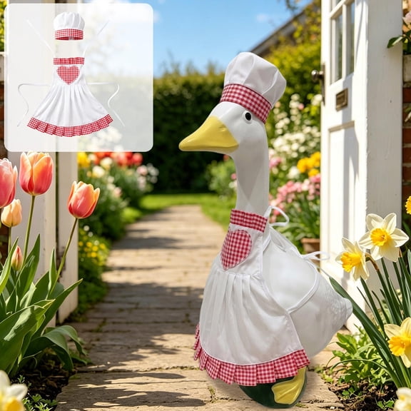 23 Inch Lawn Goose Chef Costume Outfit Set, Lightweight Breathable Weather Resistant Proper Fit Reusable Themed Apparel, Outdoor Garden Decor for Lawn Goose Collector Fall Holiday Display Use