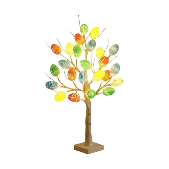 23-Inch Lighted Decorative Tree with Easter Egg Ornaments, Battery Powered LED Easter Centerpiece for Spring Holiday Table Decor, Home Party, or Indoor Seasonal Display (1 Pcs)