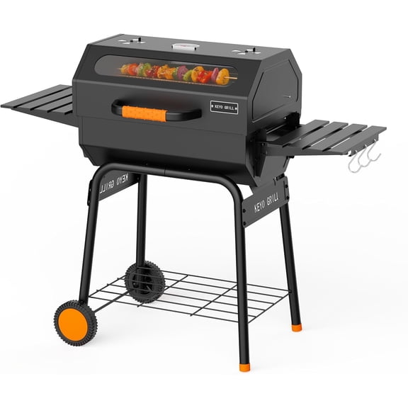 23-Inch Movable Charcoal Grill, High Temperature Resistant Glass Barrel Charcoal Grills with Adjustable Vents, Warming Rack Outdoor BBQ Grills for Backyard, Patio and Parties, Black