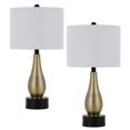thumbnail image 1 of 23 Inch Pear Shaped Table Lamp, Set of 2, Fabric Cylinder Shade, Black, Gold- Saltoro Sherpi, 1 of 5