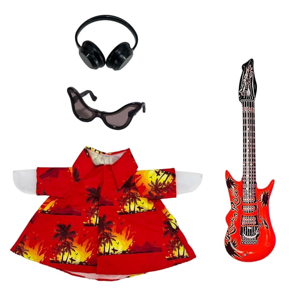 23 Inch Porch Ducks Costume Accessory with Guitar, Inflatable Guitar, Sunglasses, Headphones, Vintage Style Outdoor Decoration for Themed Parties and Photo Moments