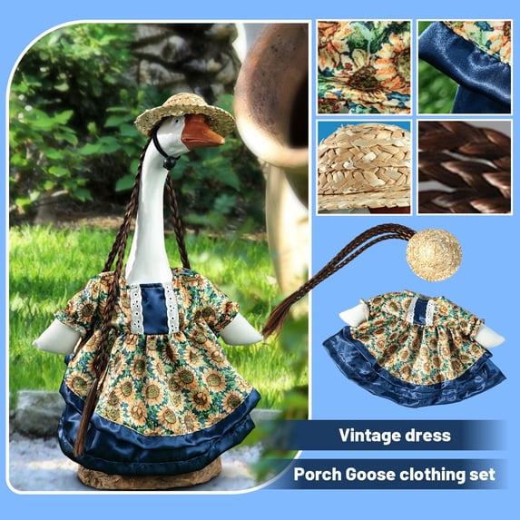 23 Inch Porch Goose Outfit, Costume with Vintage Dress, Spring Garden Yard Decoration, Decorative Goose Clothing for Outdoor & Indoor Use