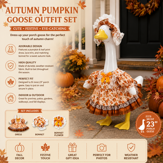 23 Inch Porch Goose Outfit, Fall Leaf and Pumpkin Halloween Costume for Concrete or Plastic Lawn Goose Statues and Garden Decor,A2#