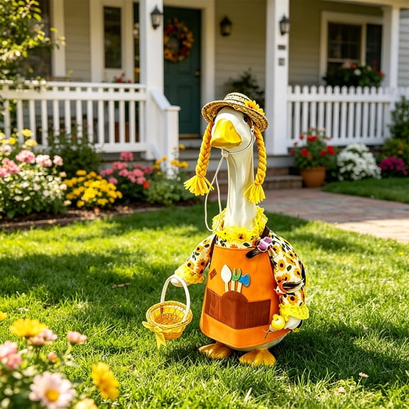 23 Inch Porch Goose Outfit, Patriotic Uncle Sam Costume, Large White Goose Sculpture Clothing, 4th of July Lawn Decor, Funny Garden Statue Clothes for Front Yard​