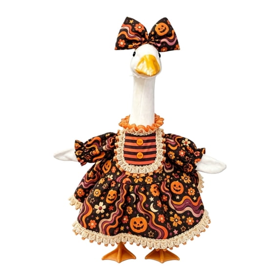 23 Inch Porch Goose Outfits Halloween Lolita Dress Set with Lace Trim and Matching Bow Headpiece for Lawn Goose Statues Fall Front Porch Holiday Decor