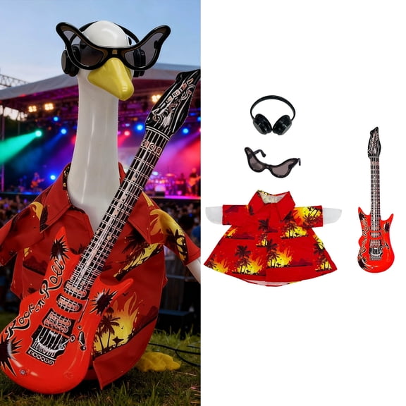 23 Inch Porch Goose Outfits With Guitar For Garden & Party Decor