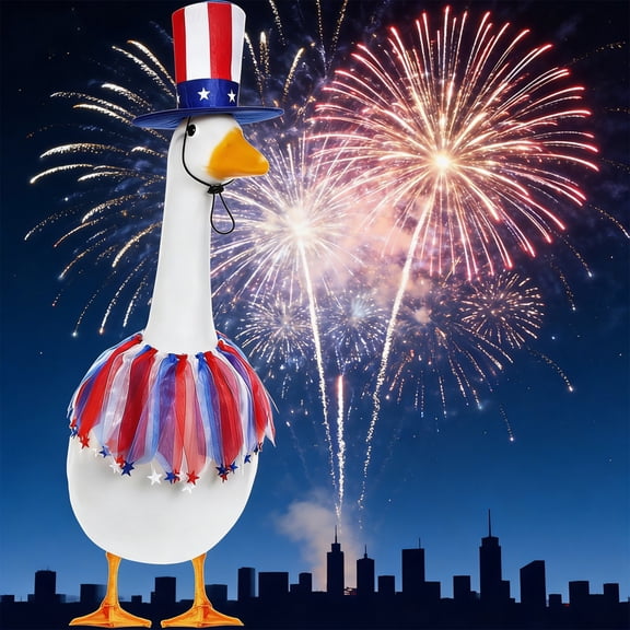23 Inch Porch Goose Patriotic Costume Hat Set Independence Day Garden Statue Outdoor Decor