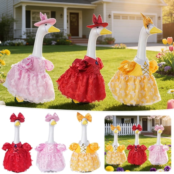 23-Inch Porch Goose Princess Tutu Costume Set, Layered Tulle Skirt with Bow Headband, Spring Summer Yard Lawn Decoration Outfit