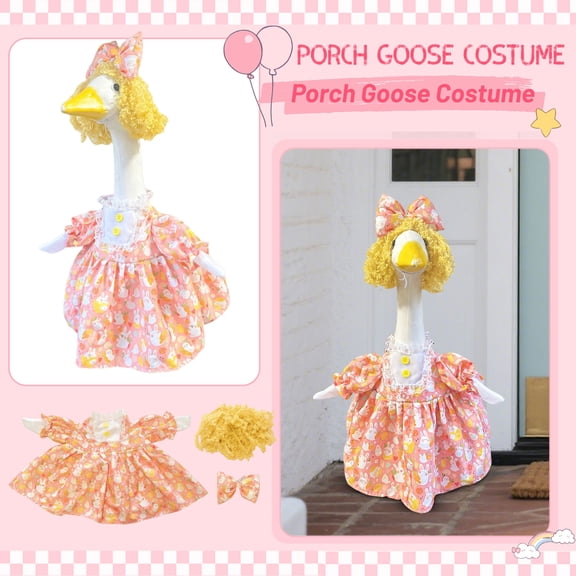23-Inch Porch Goose Set, Including Dress, Bow Tie And Wig, Colorful / Vibrant Design Rabbit-Themed Outfit For Decorating Porch, Patio, Garden For Home Holiday & Daily Decoration