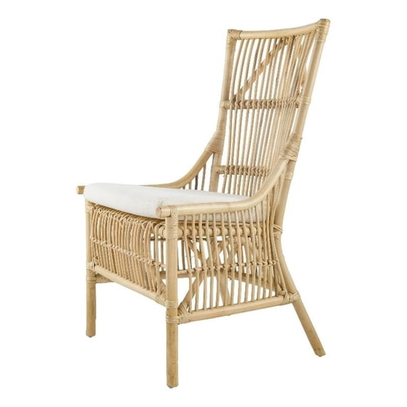 Benjara 23" Rattan Dining Side Chair- Soft Padded Seat- Natural Brown- White