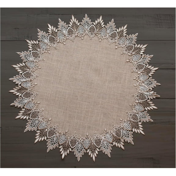 23-Inch Round Lace Doily Table Topper, Neutral Earth-Tone Decorative Table Scarf Placemat for Dining Table, Coffee Table & Home Dcor